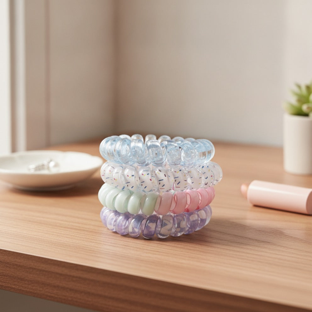 Spiral Coil Hair Ties Pastel Rainbow Set – hair accessories (view 2)