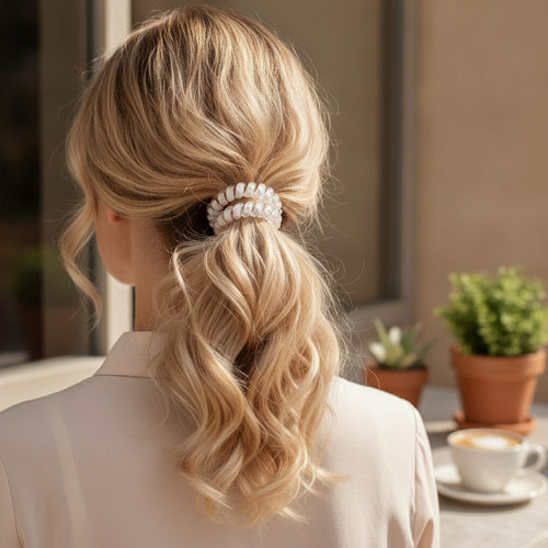 Beaded Hair Tie Scrunchie With Floral Accents – hair accessories (view 2)