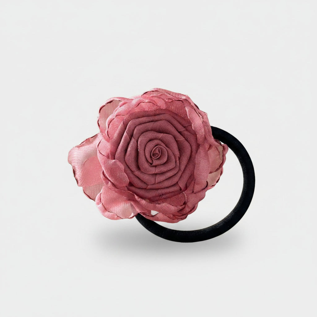 Rose Flower Hair Tie Scrunchie Black Band
