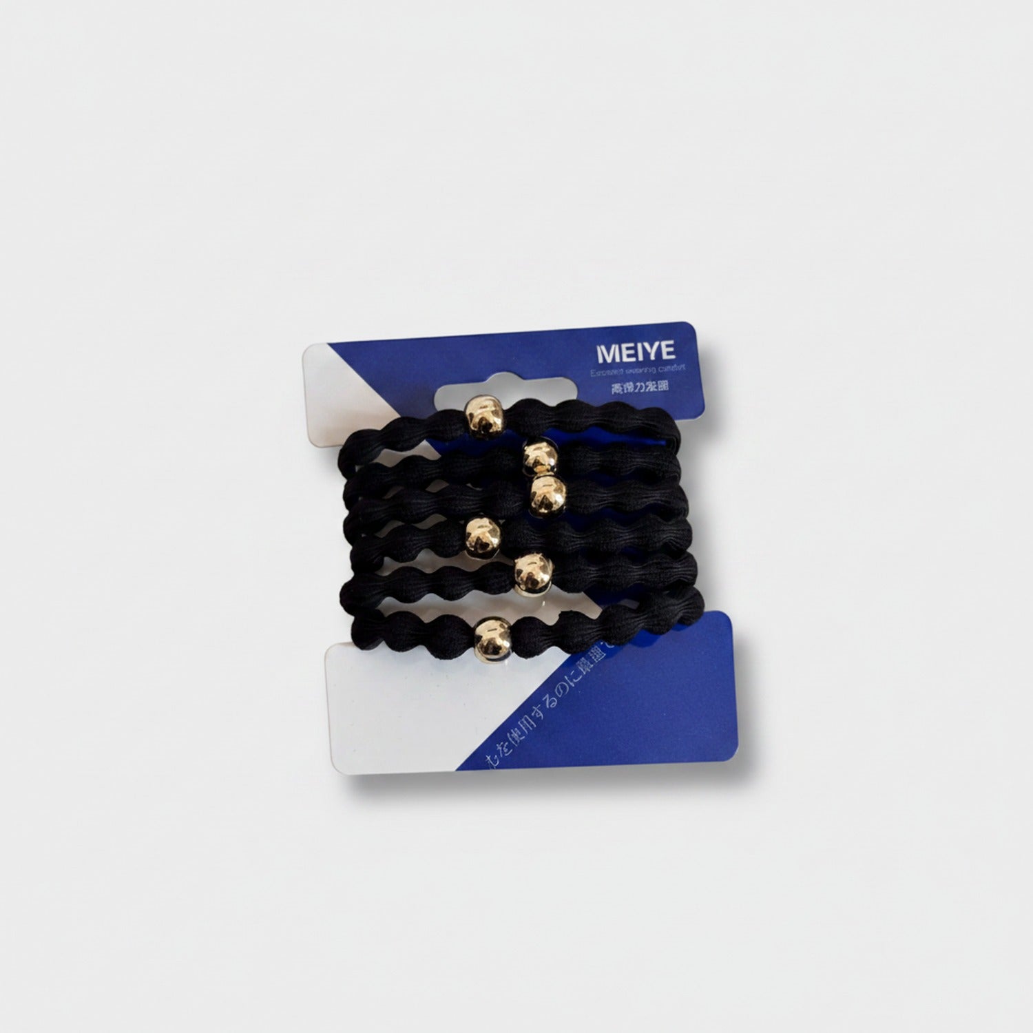 Black Wavy Scrunchies With Gold Beads