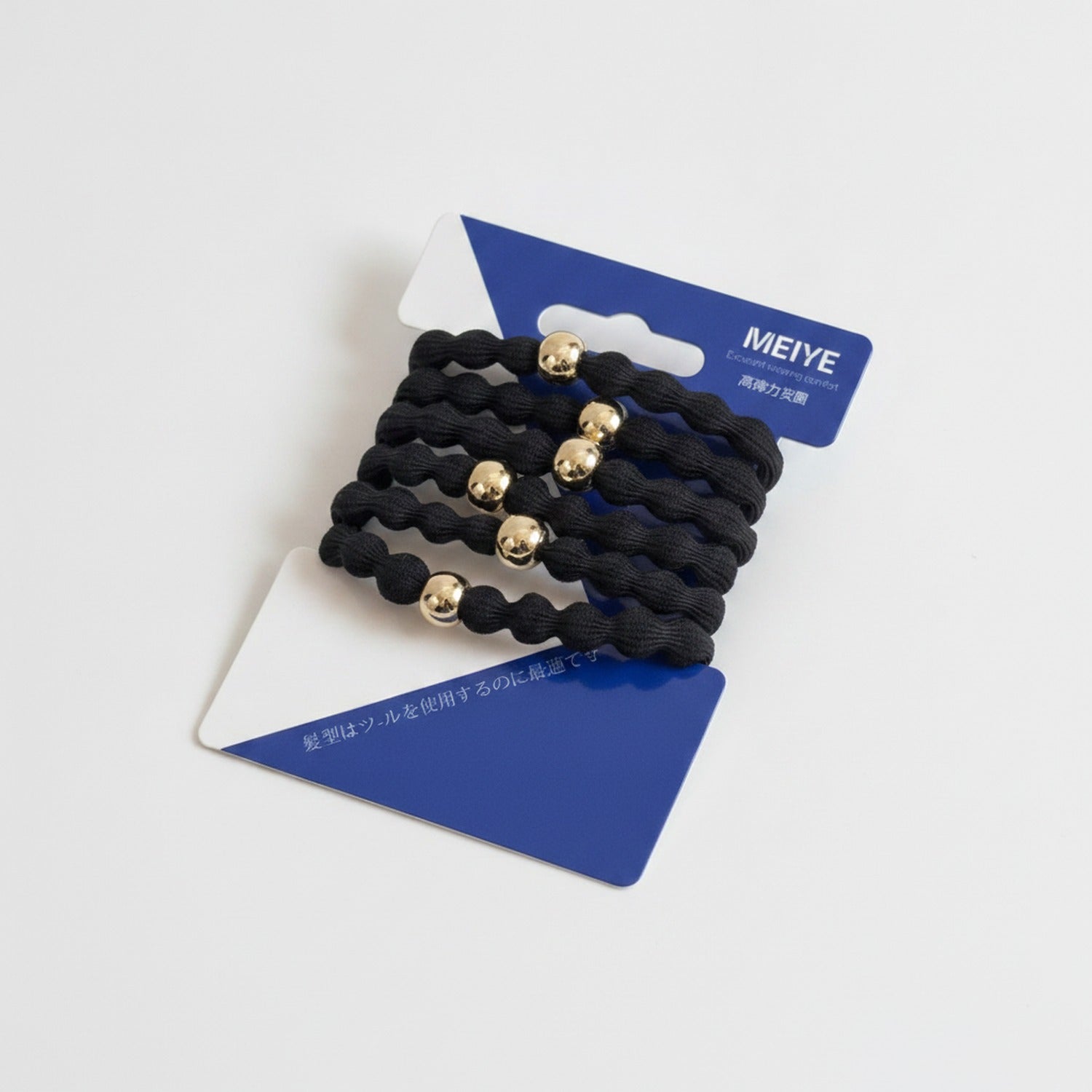 Black Wavy Scrunchies With Gold Beads