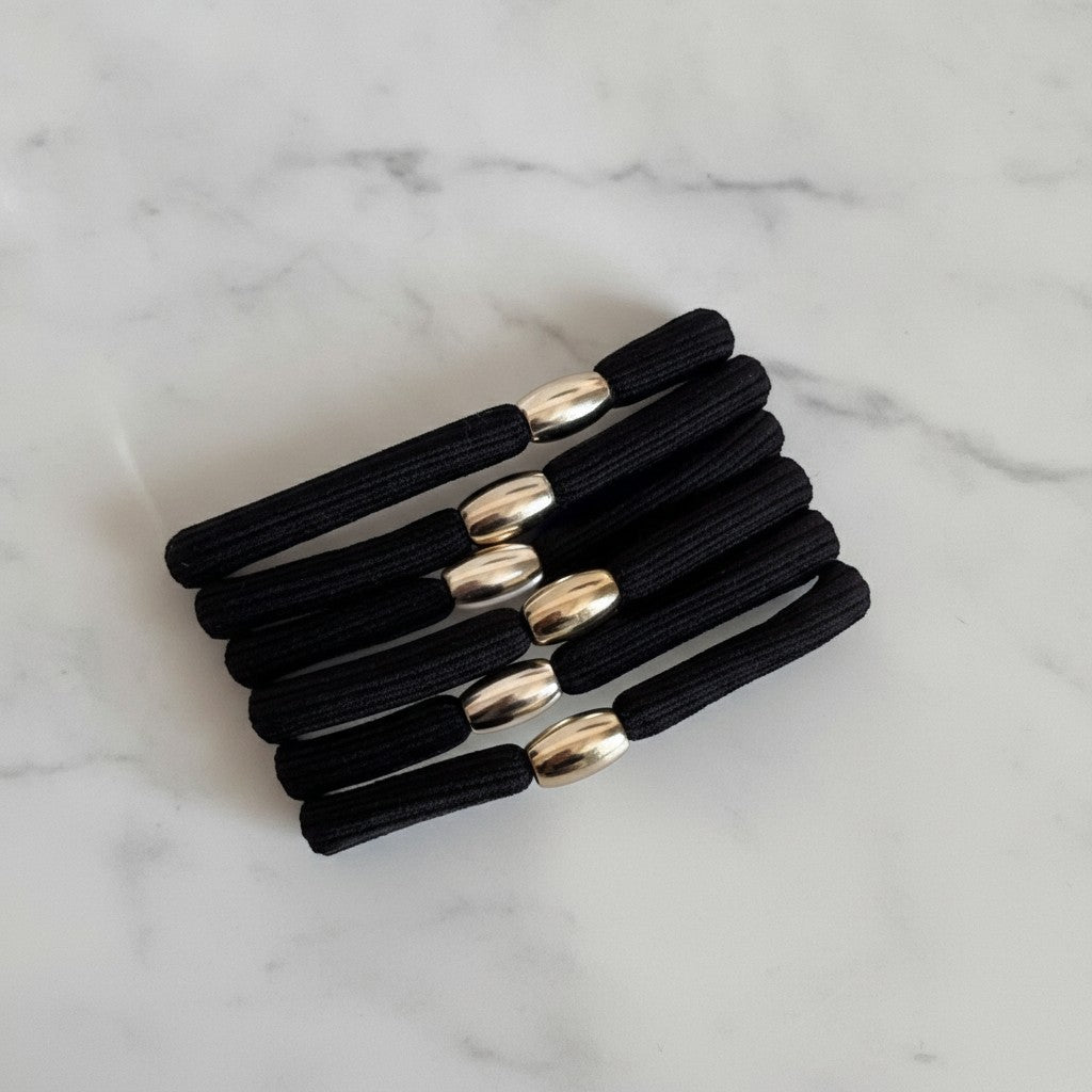 Black Hair Ties With Gold Metal Accents