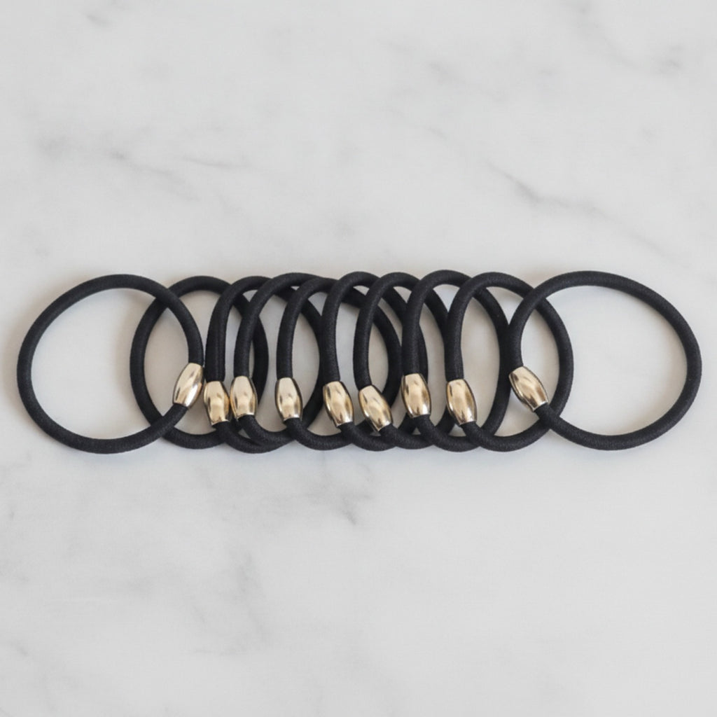 Black Hair Ties With Gold Metal Accents – hair accessories (view 2)