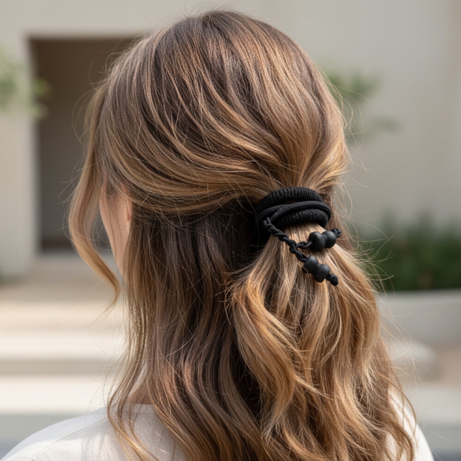 Black Textured Scrunchie Hair Tie Set
