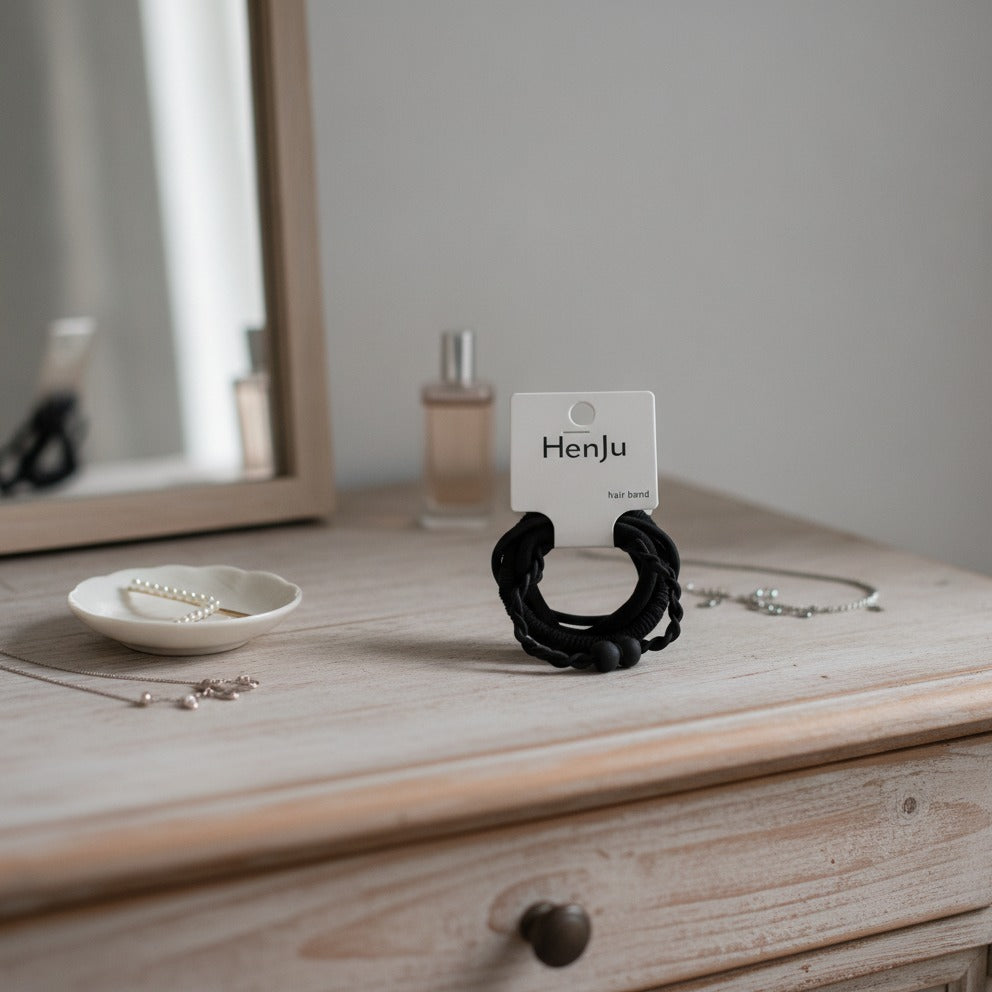 Black Textured Scrunchie Hair Tie Set – hair accessories (view 2)