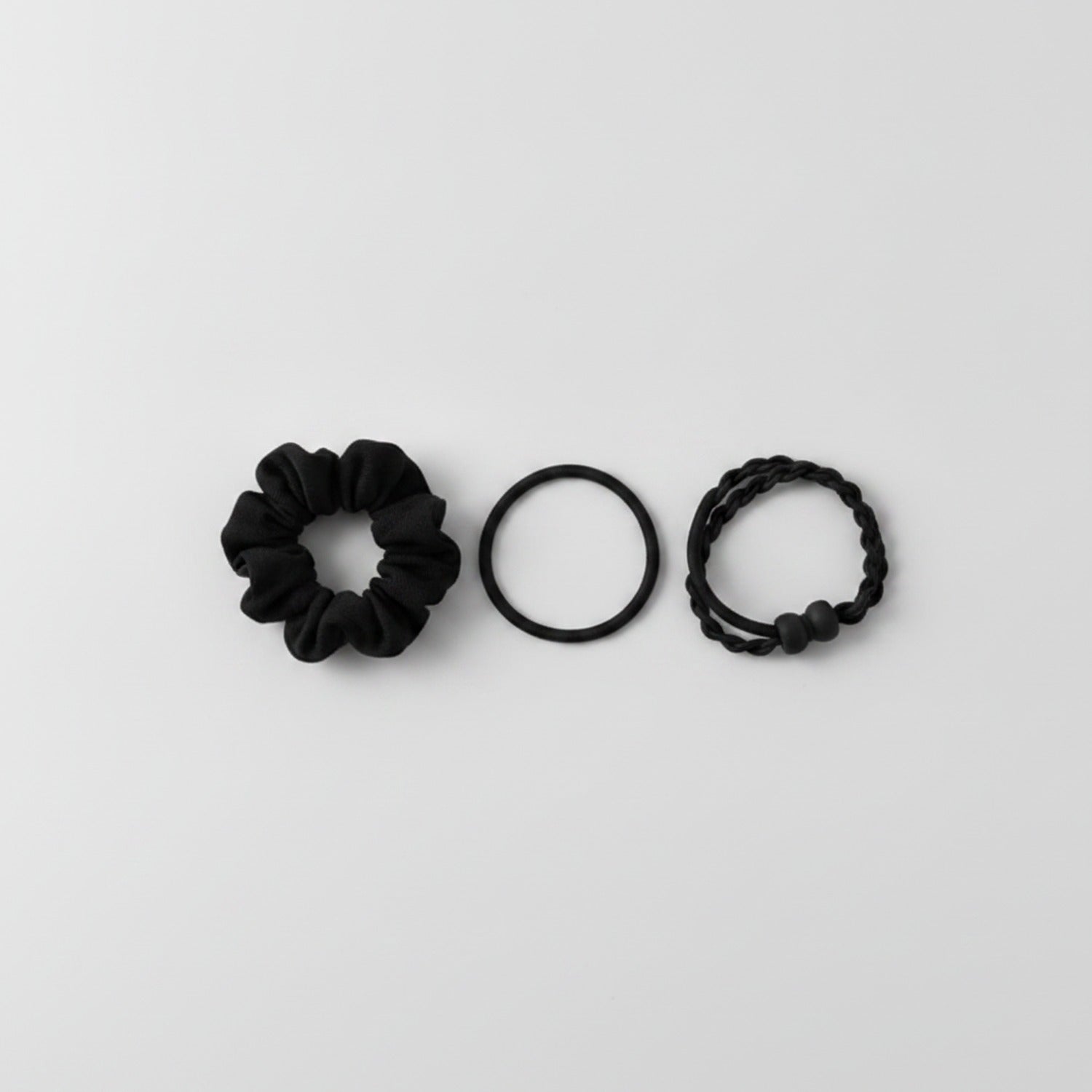 Black Textured Scrunchie Hair Tie Set