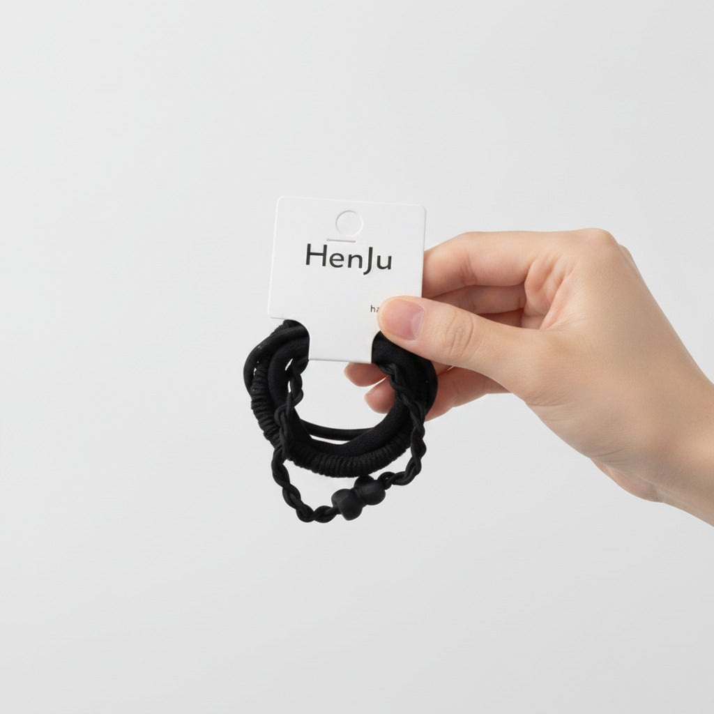 Black Textured Scrunchie Hair Tie Set – hair accessories (view 3)
