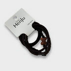 Black Ribbed Hair Band With Brown Heart Charm