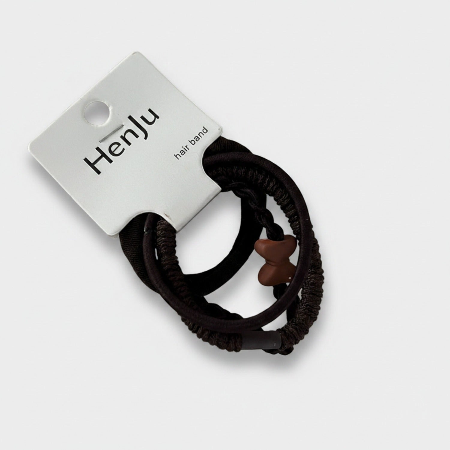 Black Ribbed Hair Band With Brown Heart Charm