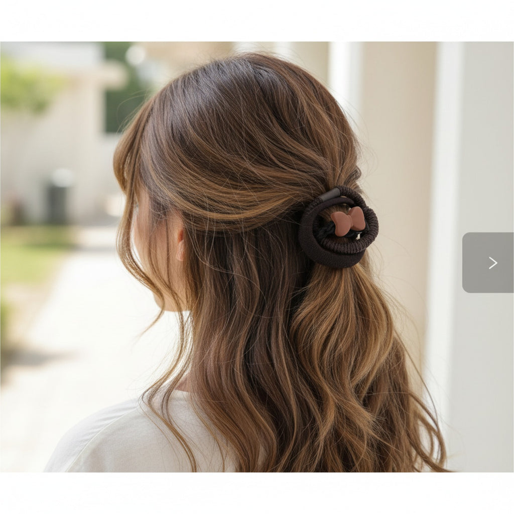 Black Ribbed Hair Band With Brown Heart Charm