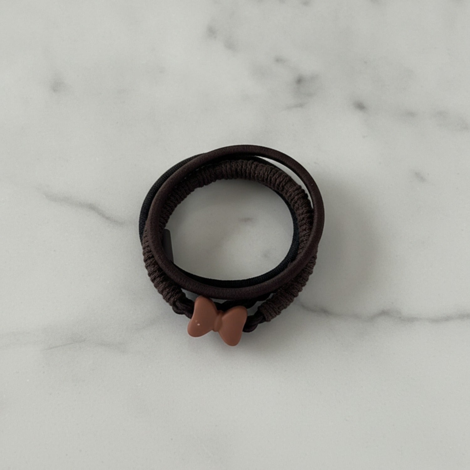 Black Ribbed Hair Band With Brown Heart Charm