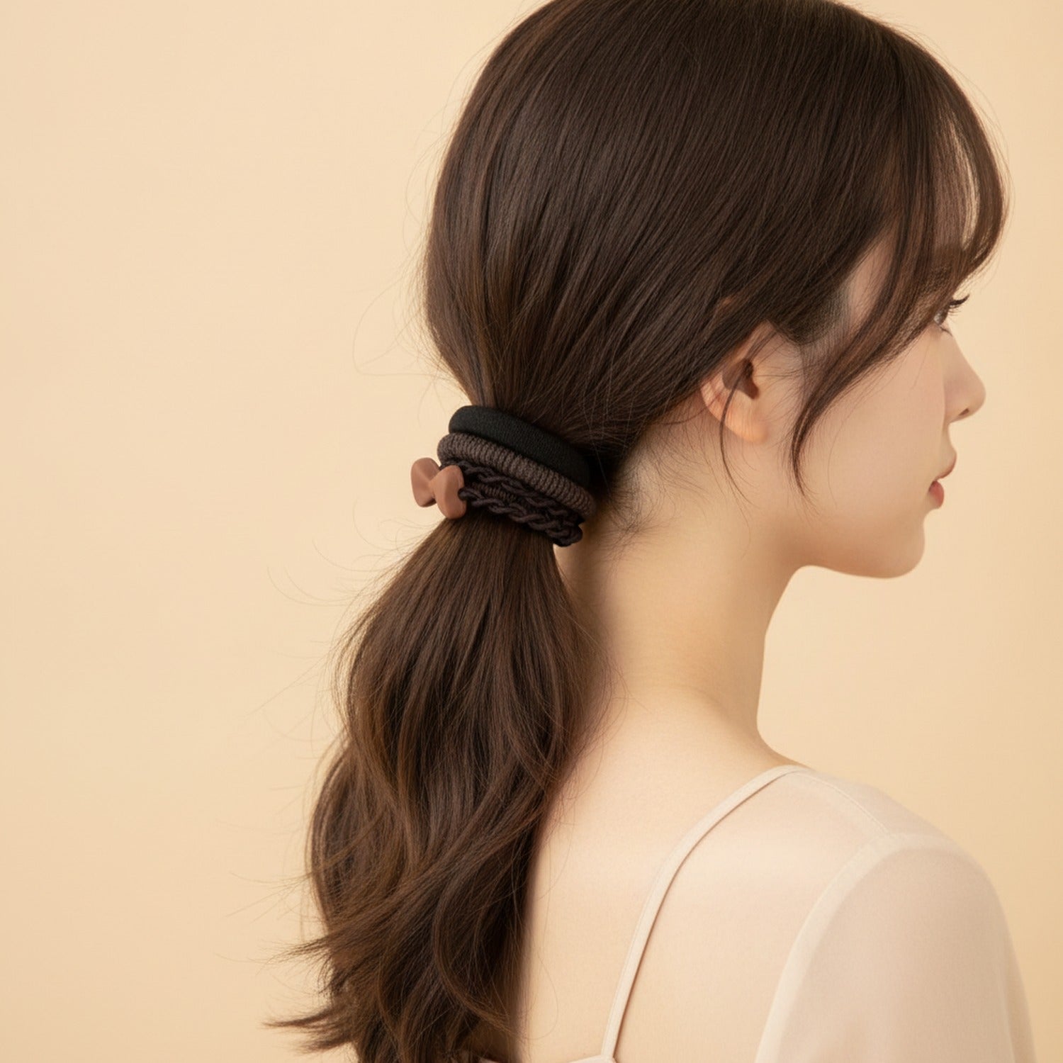 Black Ribbed Hair Band With Brown Heart Charm