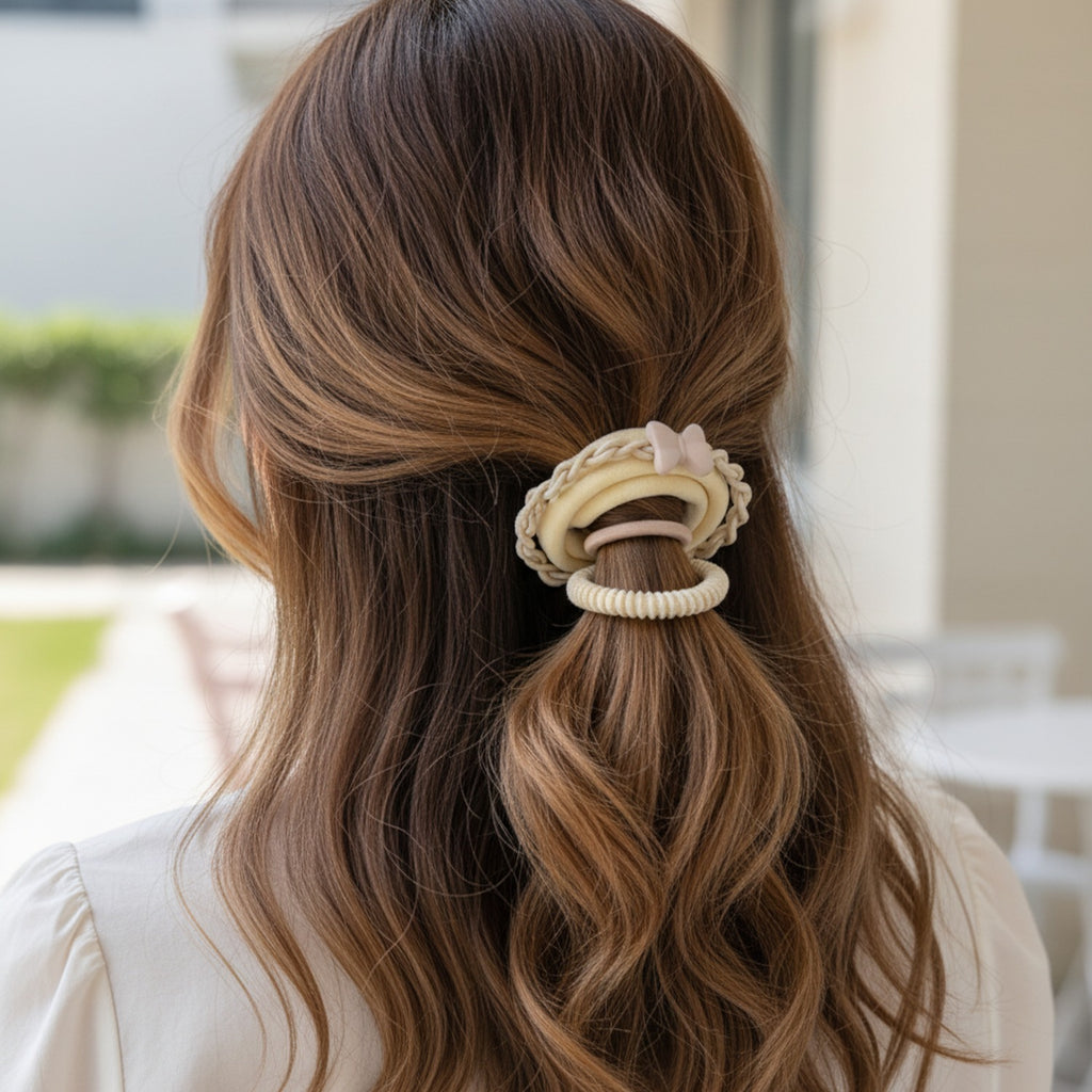 Cream Braided Rope Hair Scrunchie Set