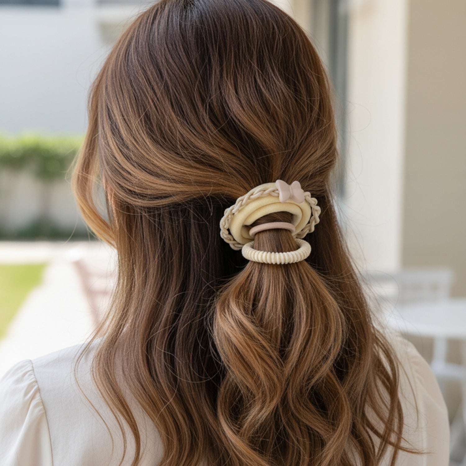 Cream Braided Rope Hair Scrunchie Set