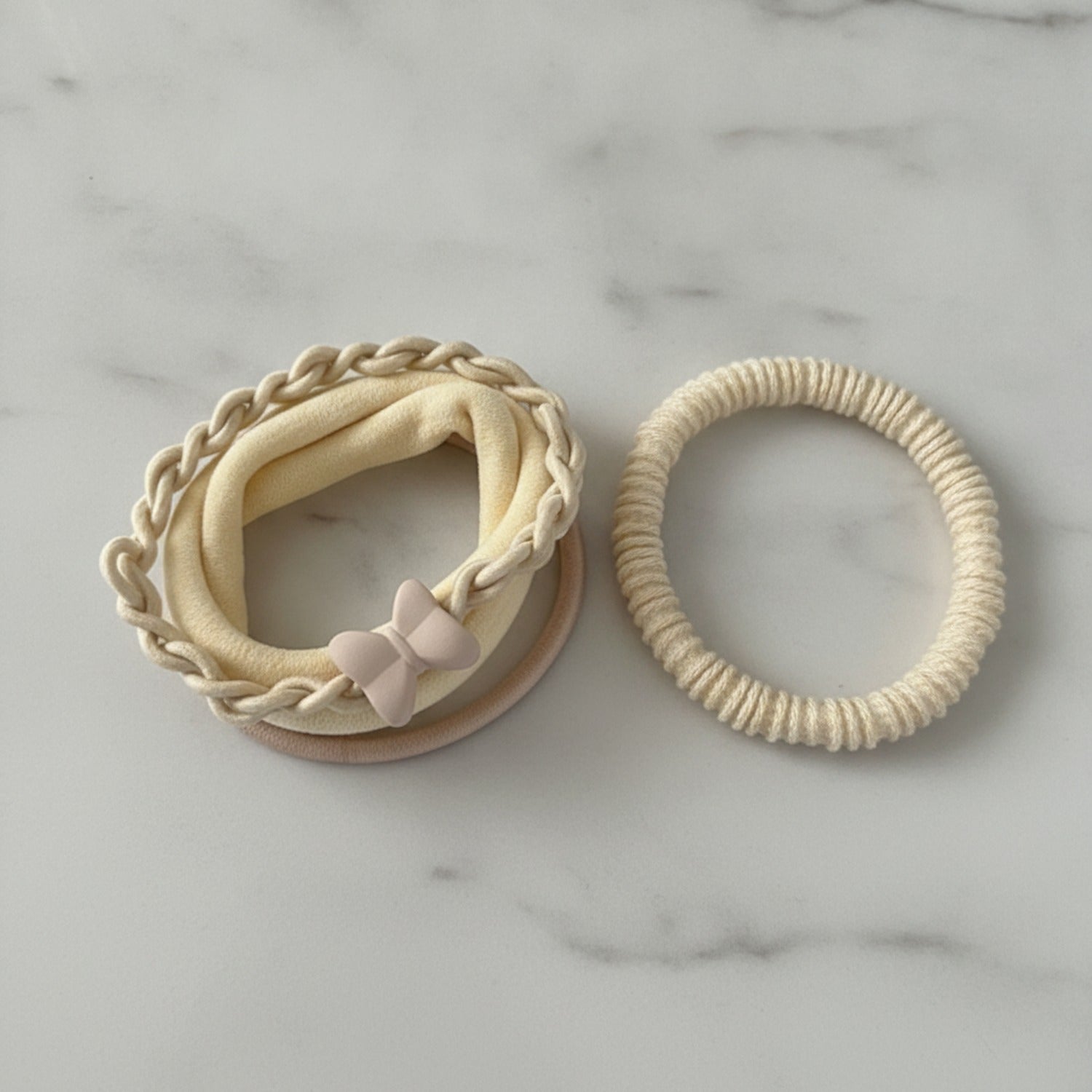 Cream Braided Rope Hair Scrunchie Set