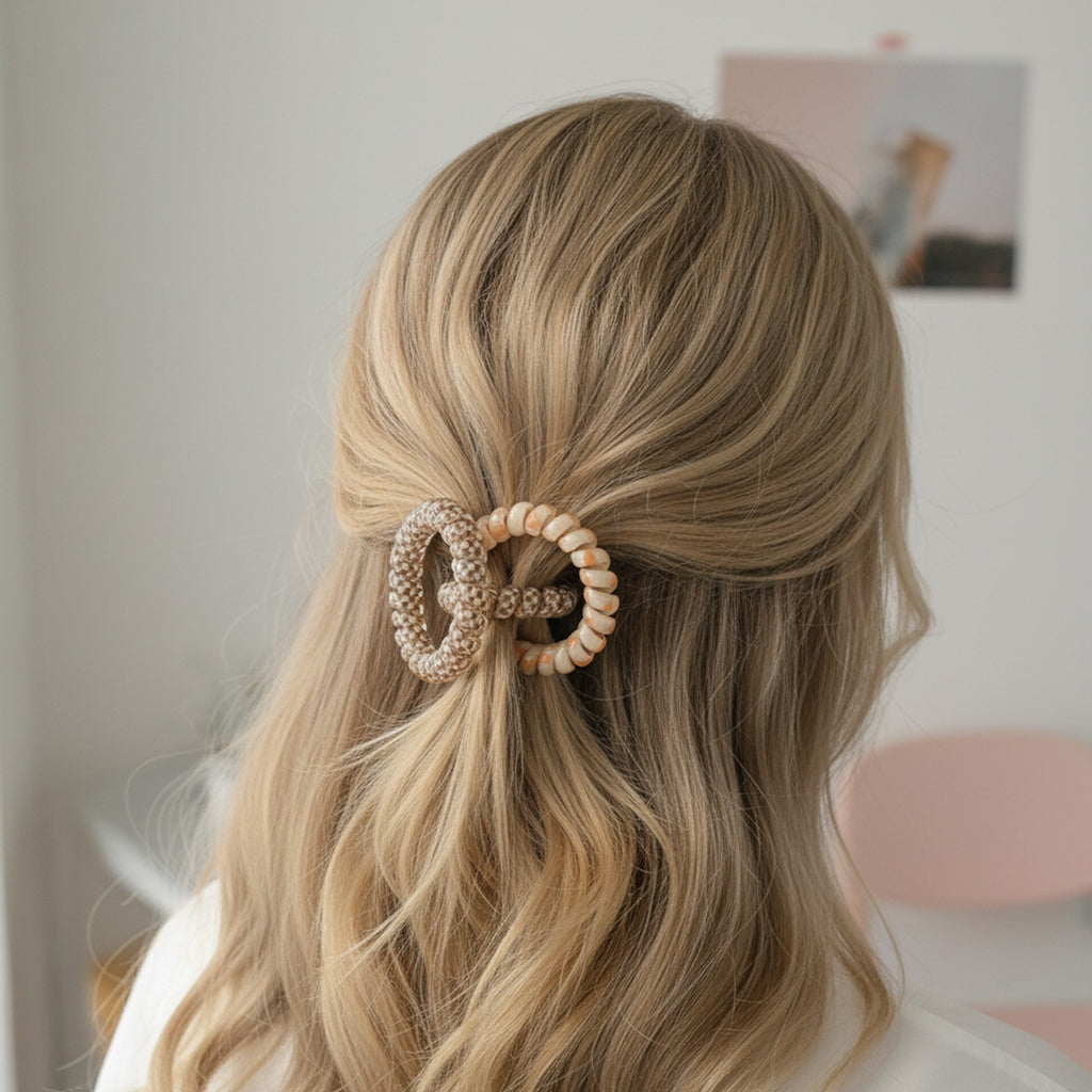 Spiral Hair Ties Beaded Neutral Tone Set