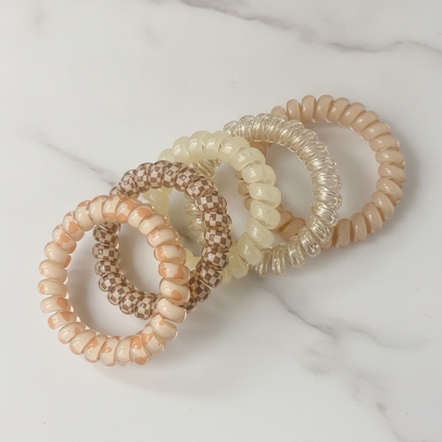 Spiral Hair Ties Beaded Neutral Tone Set