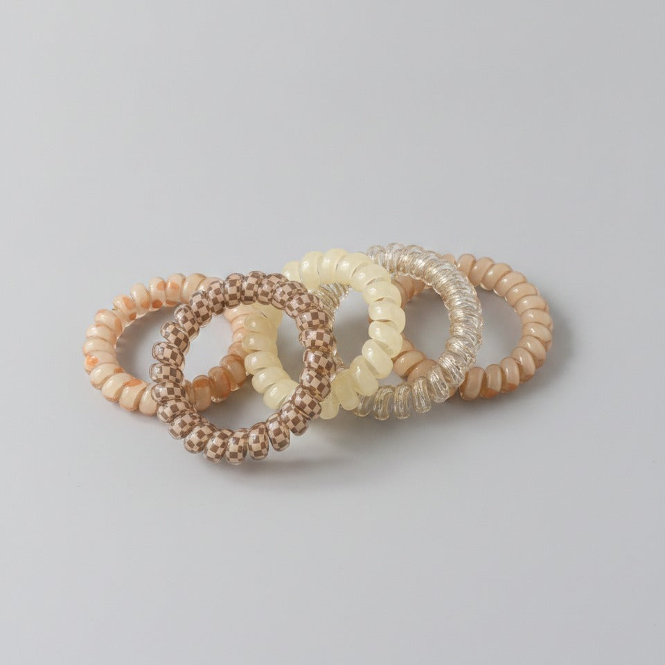 Spiral Hair Ties Beaded Neutral Tone Set – hair accessories (view 1)