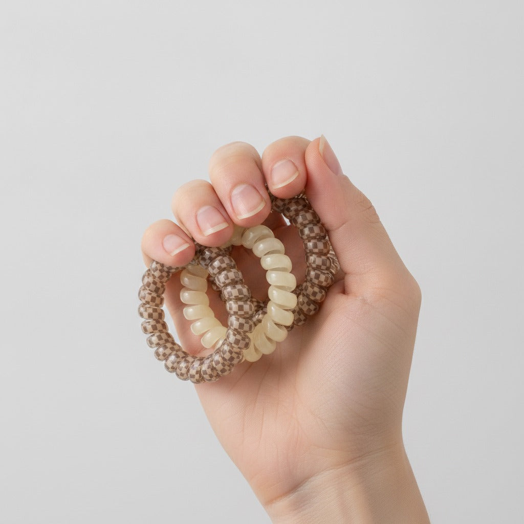 Spiral Hair Ties Beaded Neutral Tone Set – hair accessories (view 3)