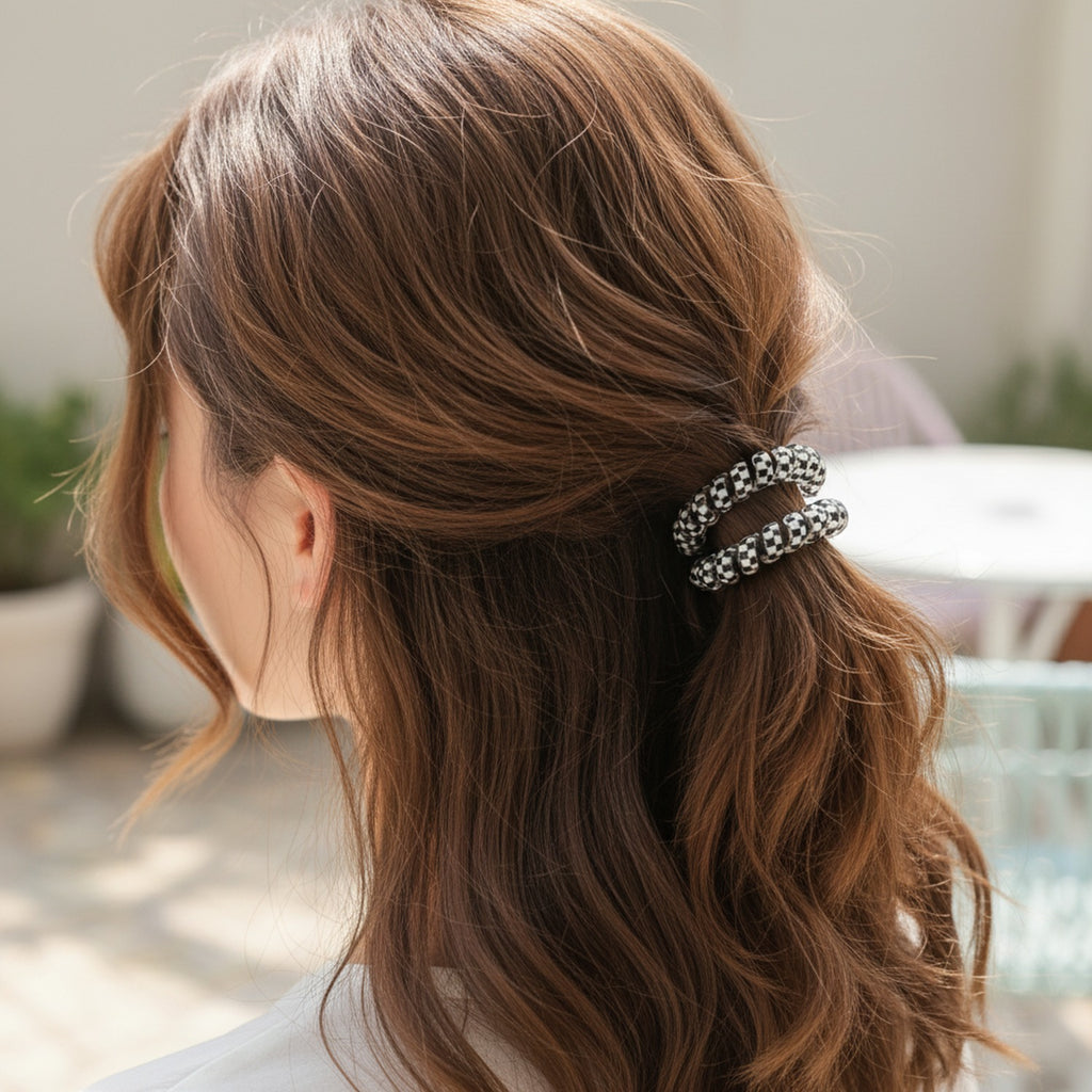 Beaded Metal Spiral Hair Ties Set Four Pack