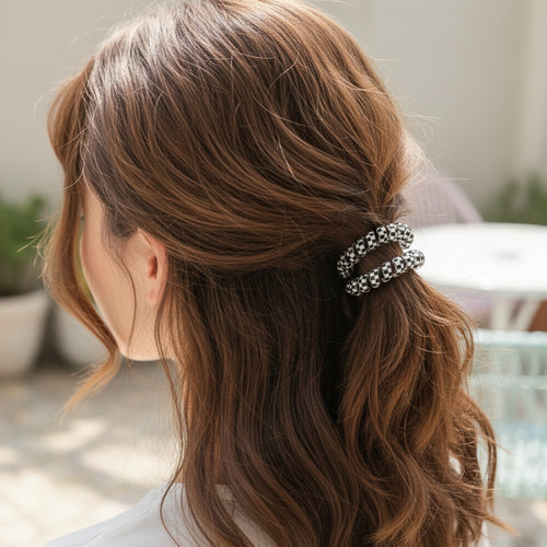 Beaded Metal Spiral Hair Ties Set Four Pack