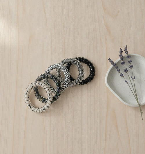 Beaded Metal Spiral Hair Ties Set Four Pack – hair accessories (view 2)
