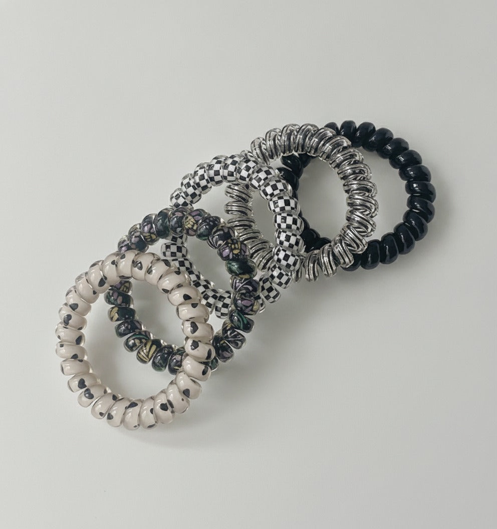 Beaded Metal Spiral Hair Ties Set Four Pack – hair accessories (view 1)