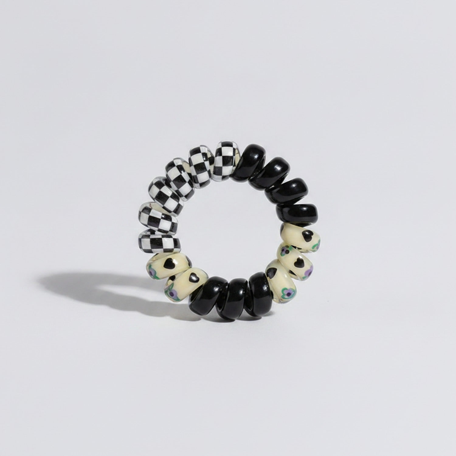 Beaded Metal Spiral Hair Ties Set Four Pack