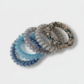 Spiral Beaded Hair Ties Set Blue Floral