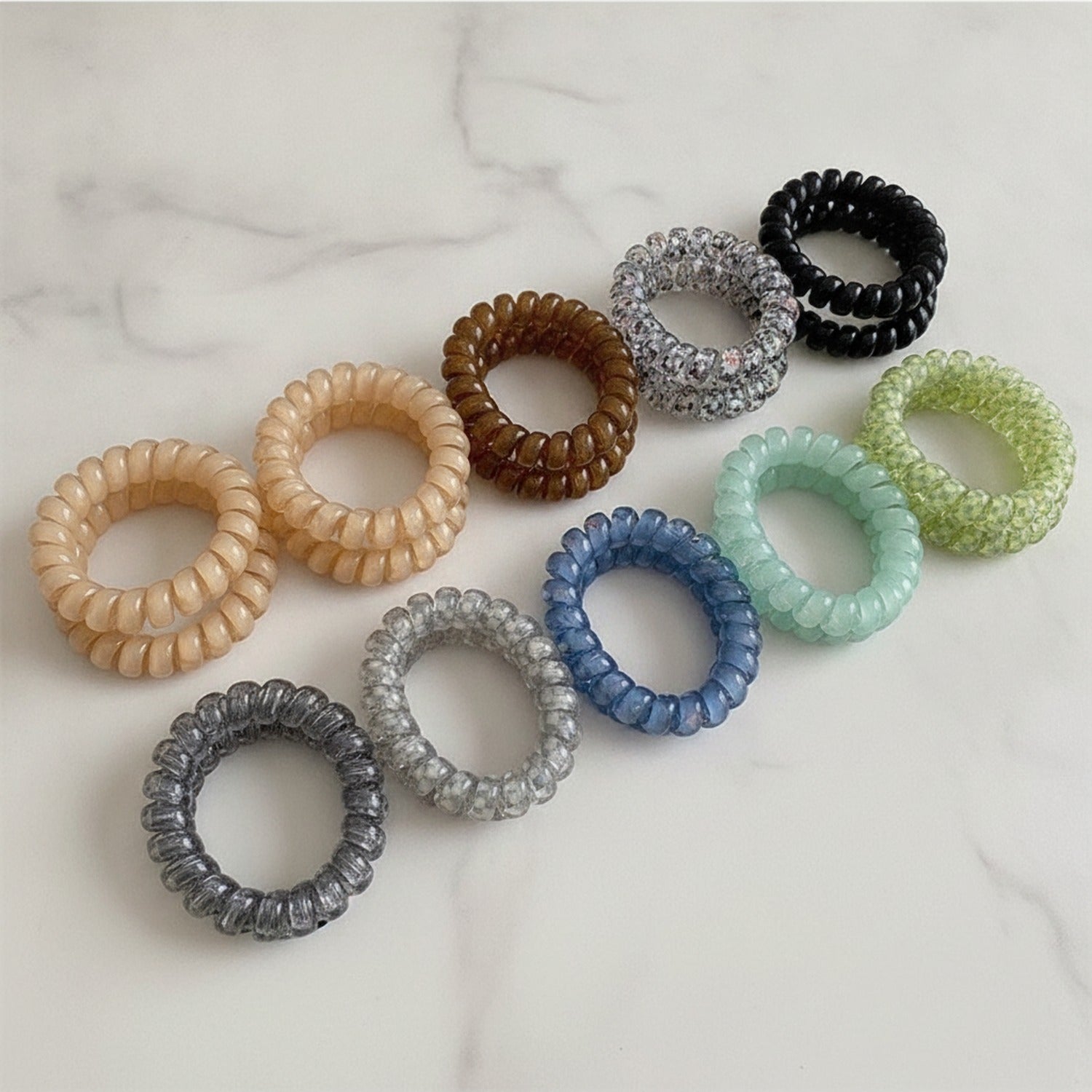 Spiral Beaded Hair Ties Set Blue Floral