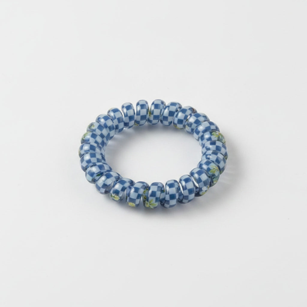 Spiral Beaded Hair Ties Set Blue Floral – hair accessories (view 1)