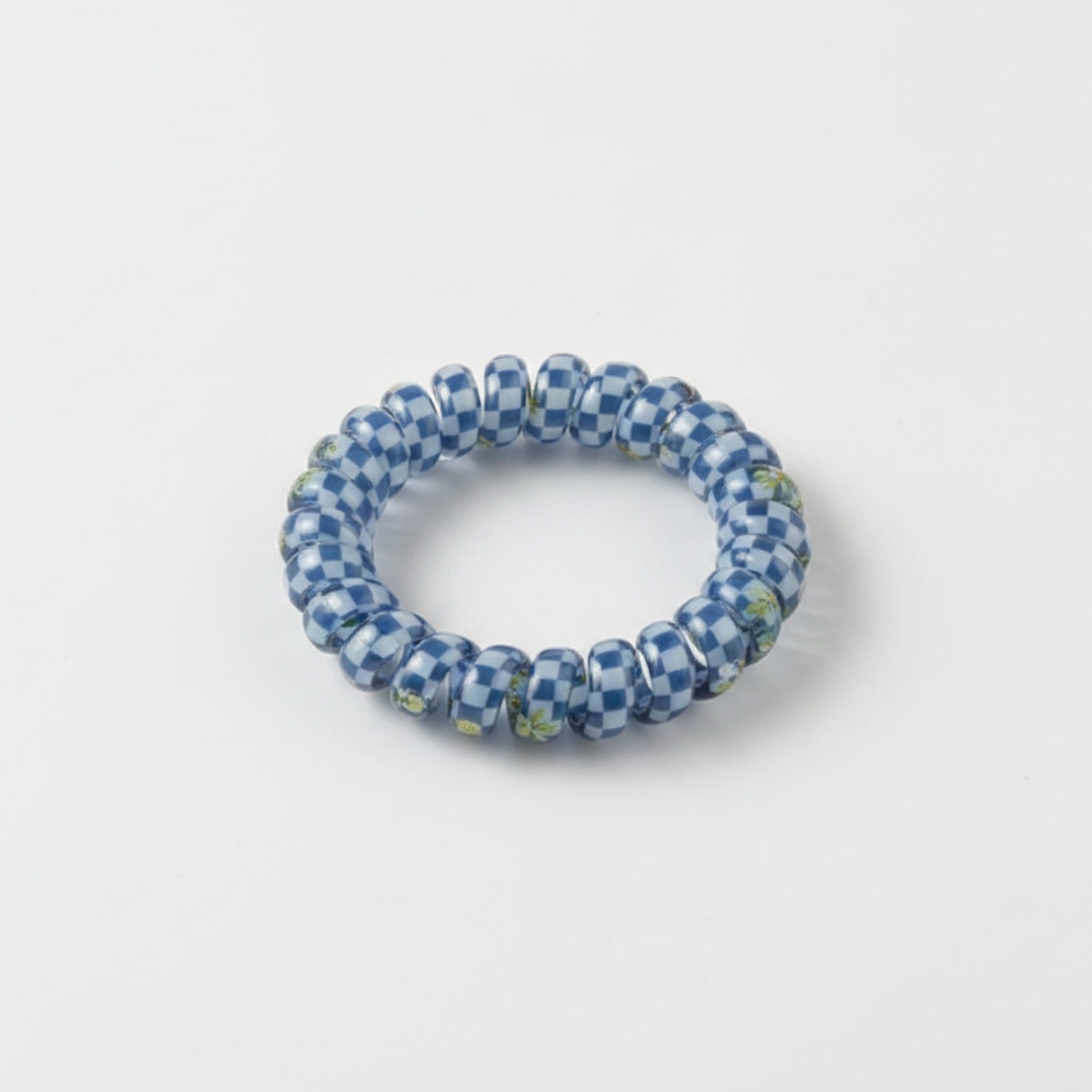 Spiral Beaded Hair Ties Set Blue Floral