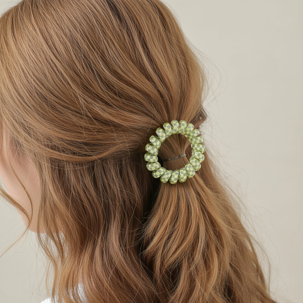 Beaded Spiral Hair Ties Set Green
