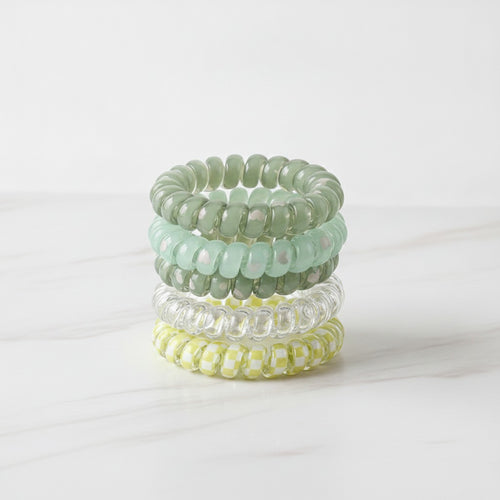 Beaded Spiral Hair Ties Set Green