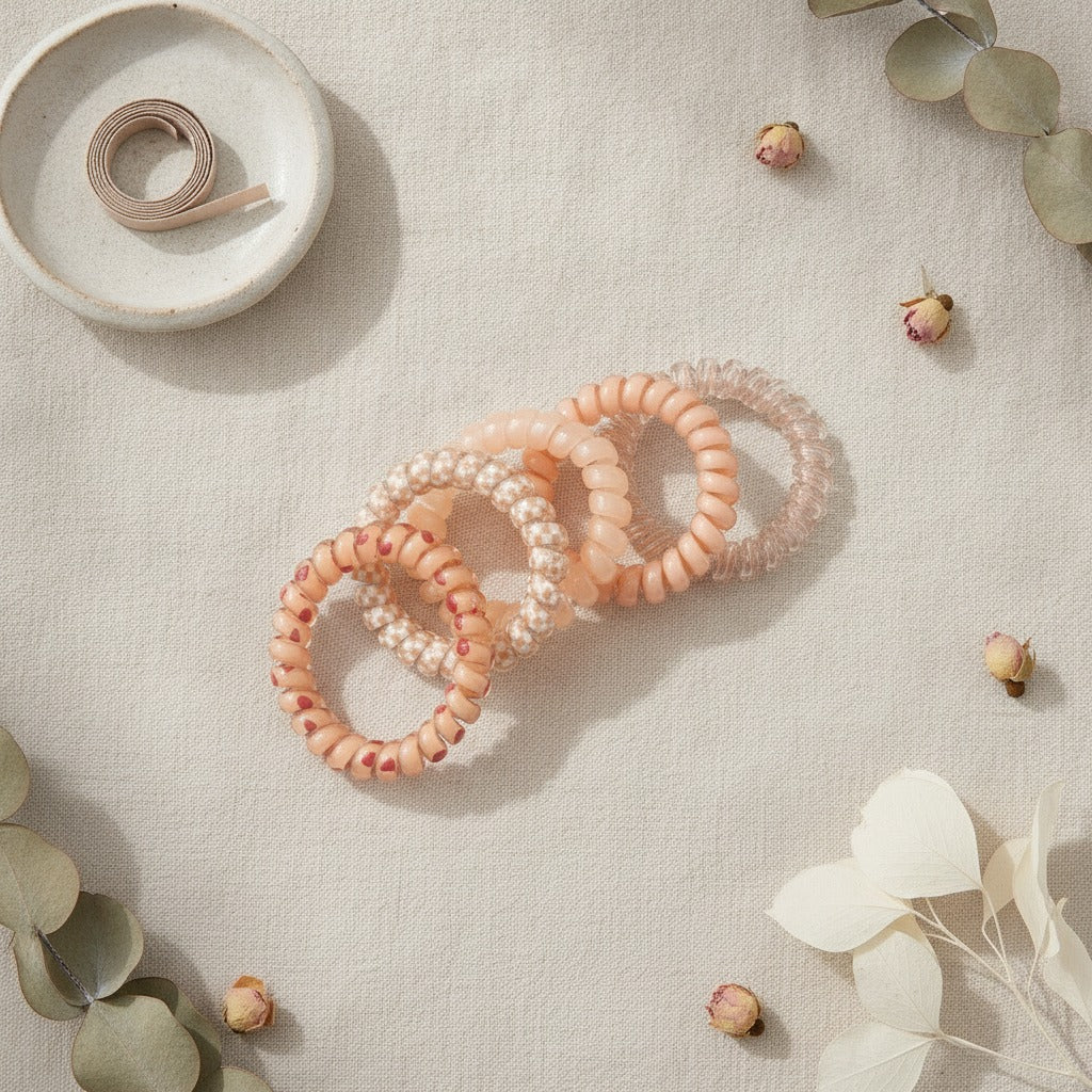 Spiral Coil Hair Ties Beaded Pearl Set – hair accessories (view 2)