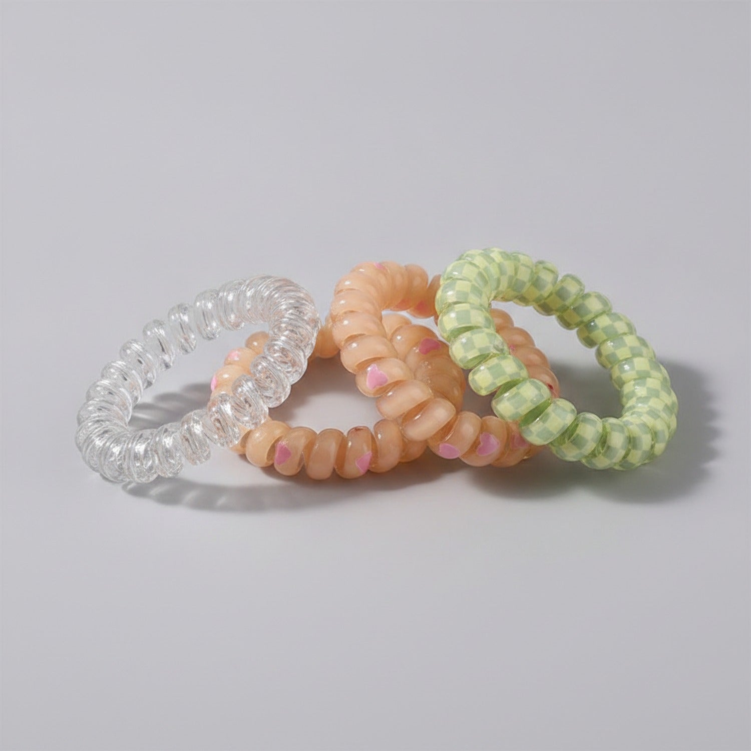 Spiral Coil Hair Ties Beaded Pearl Set
