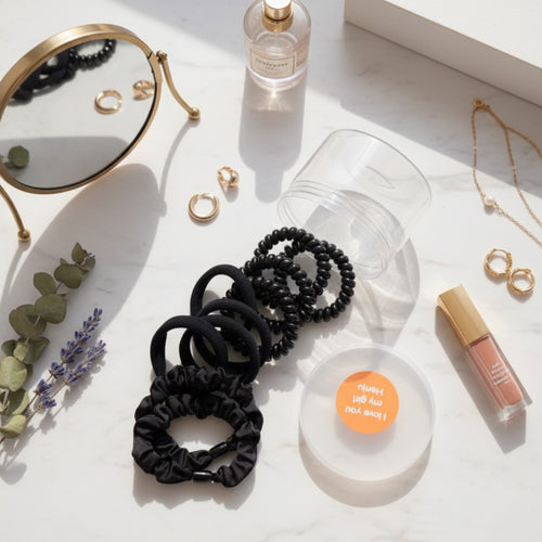 Black Velvet Scrunchies Set with Water Bottle