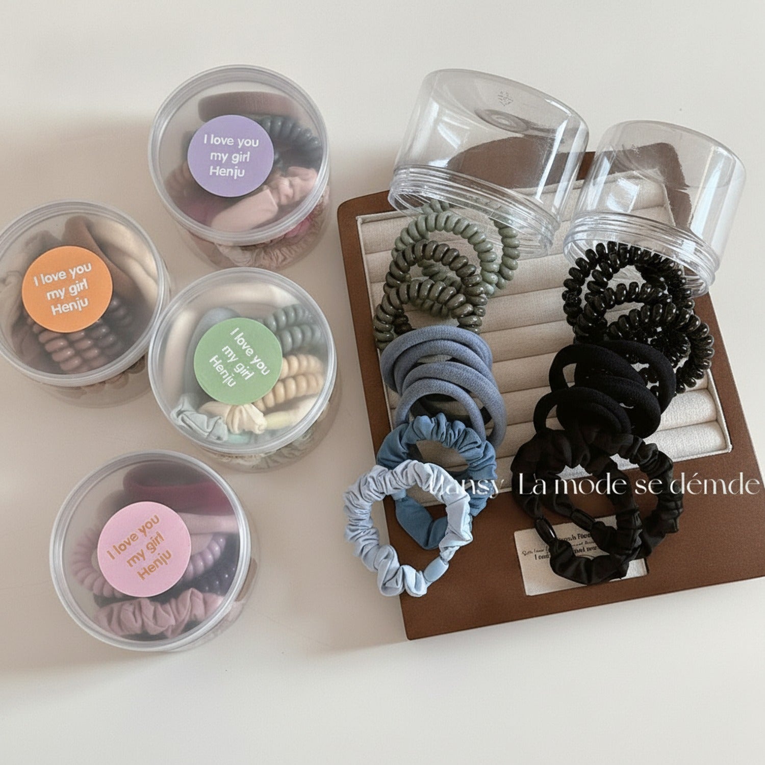 Black Velvet Scrunchies Set with Water Bottle
