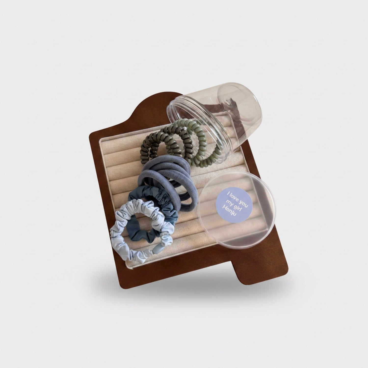 Spiral Scrunchie Set With Mirror Case - 5 Pack