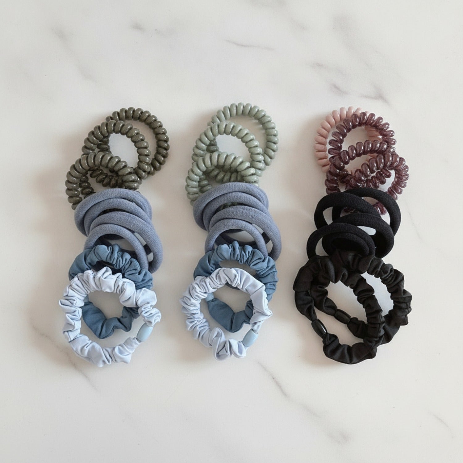 Spiral Scrunchie Set With Mirror Case - 5 Pack