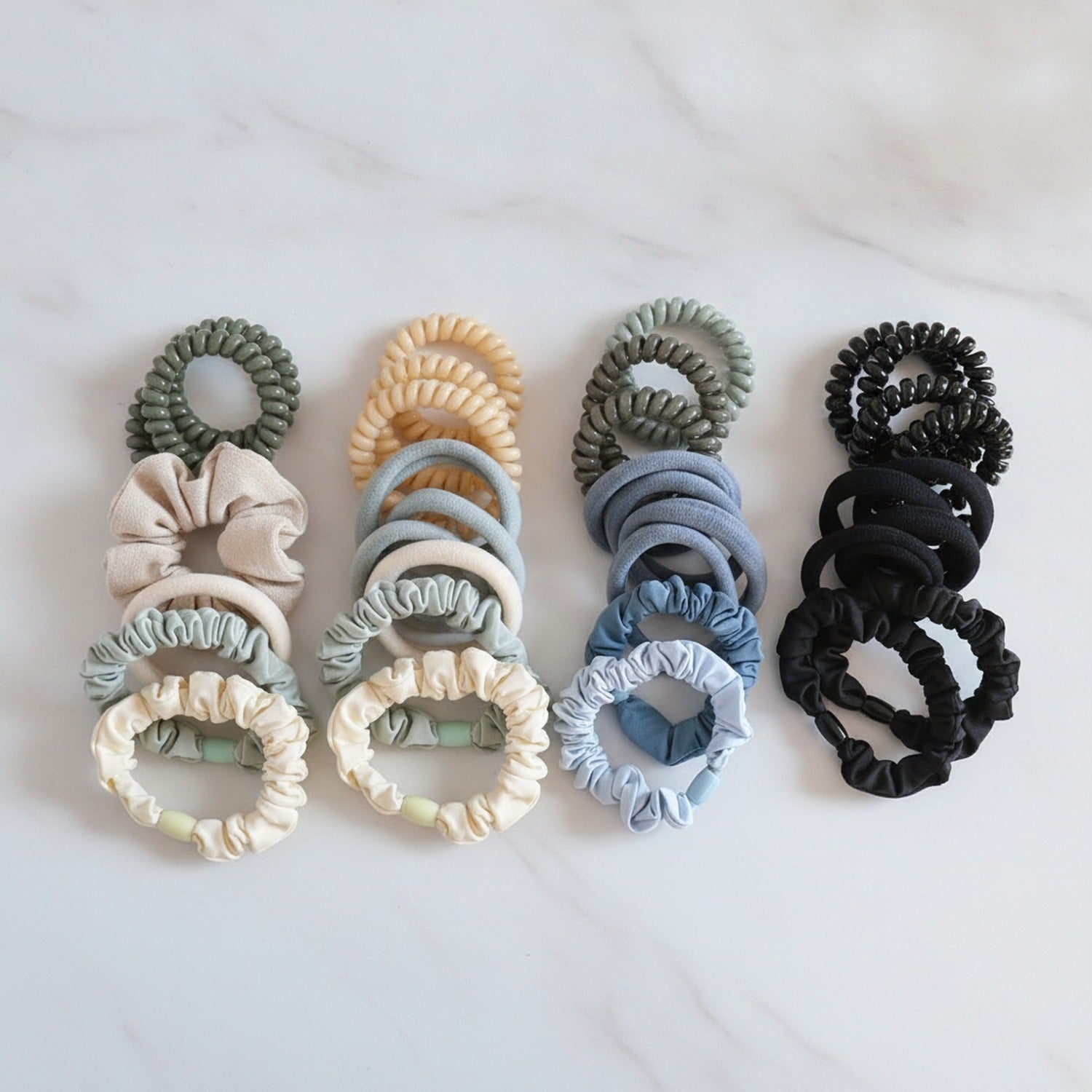 Spiral Hair Ties & Scrunchies Set With Glass Jar