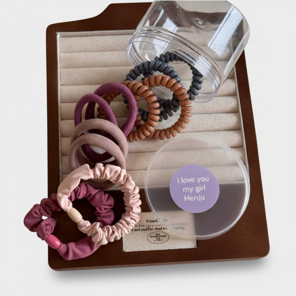 Spiral Hair Ties Scrunchies Set With Storage Case