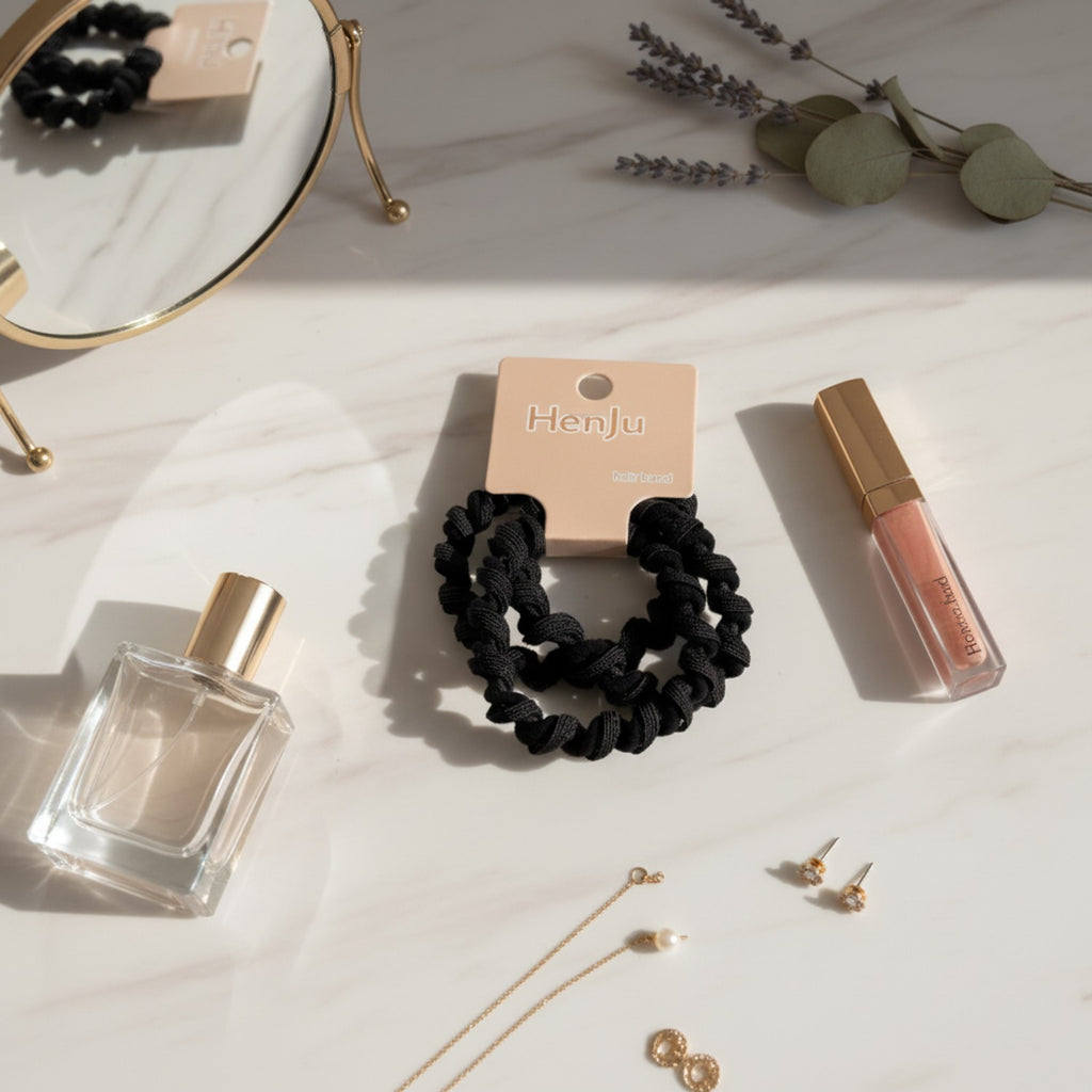 Black Textured Scrunchie Hair Tie Set – hair accessories (view 3)