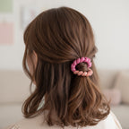 Textured Ruched Scrunchie Set In Mauve Pink
