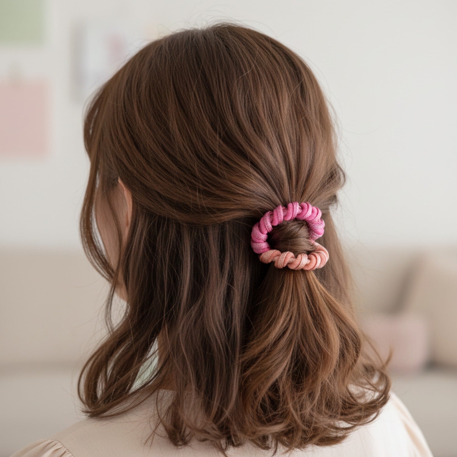 Textured Ruched Scrunchie Set In Mauve Pink