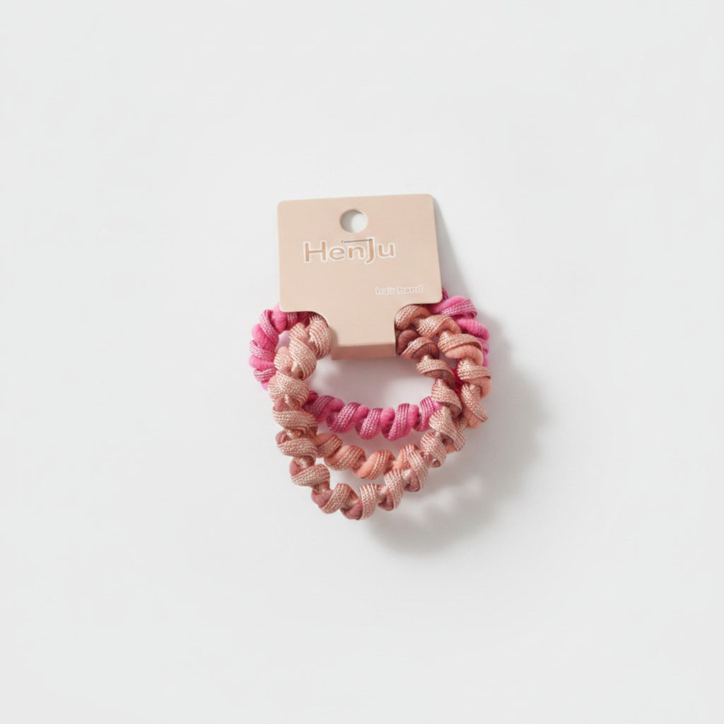 Textured Ruched Scrunchie Set In Mauve Pink – hair accessories (view 1)