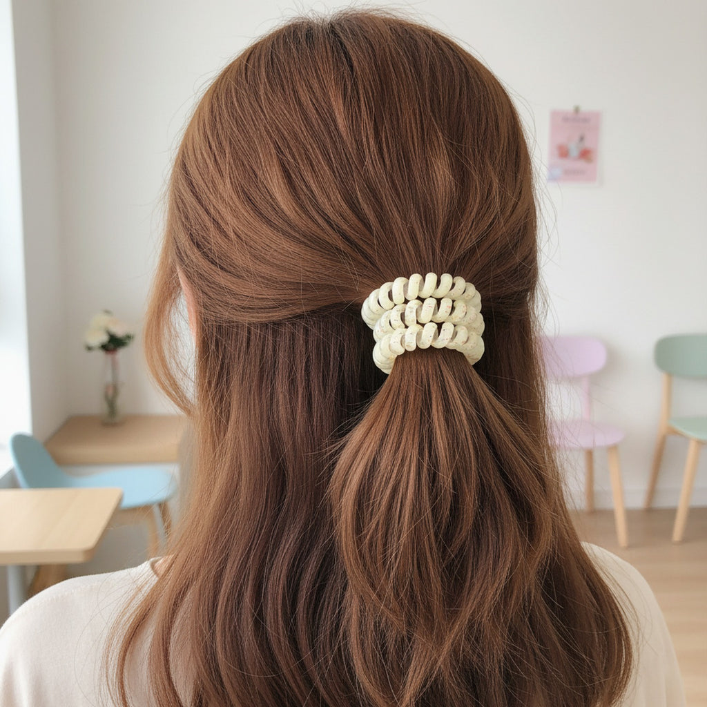Spiral Hair Ties Beaded Rhinestone Gold Set