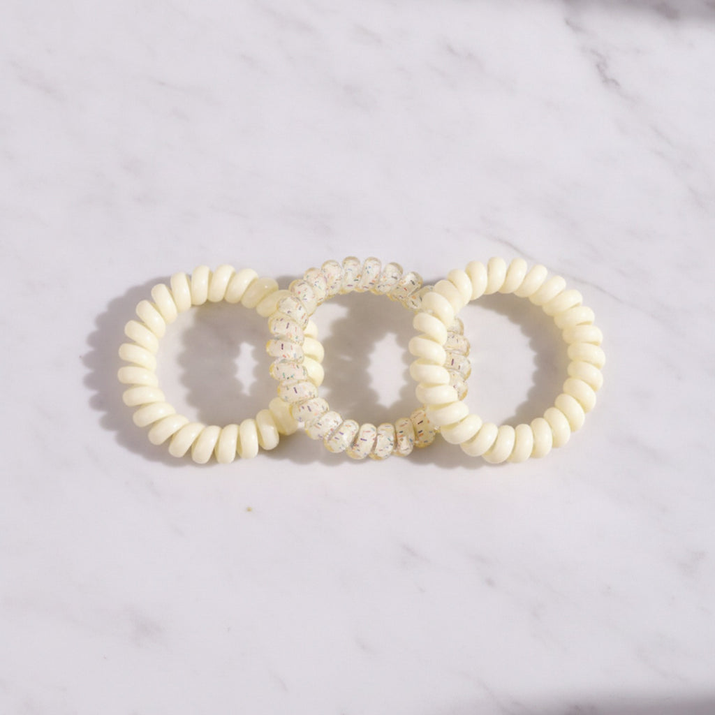 Spiral Hair Ties Beaded Rhinestone Gold Set – hair accessories (view 2)