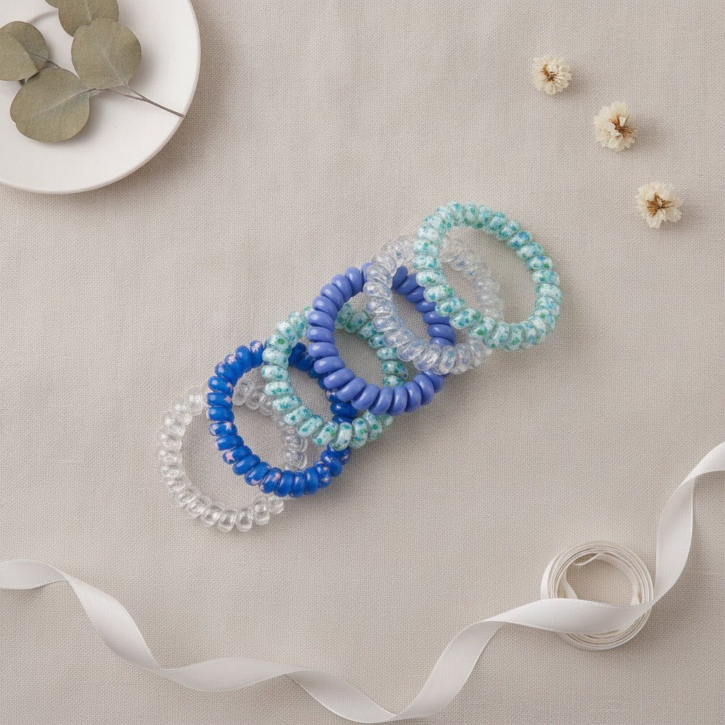 Beaded Spiral Hair Ties Blue Glitter Set – hair accessories (view 2)
