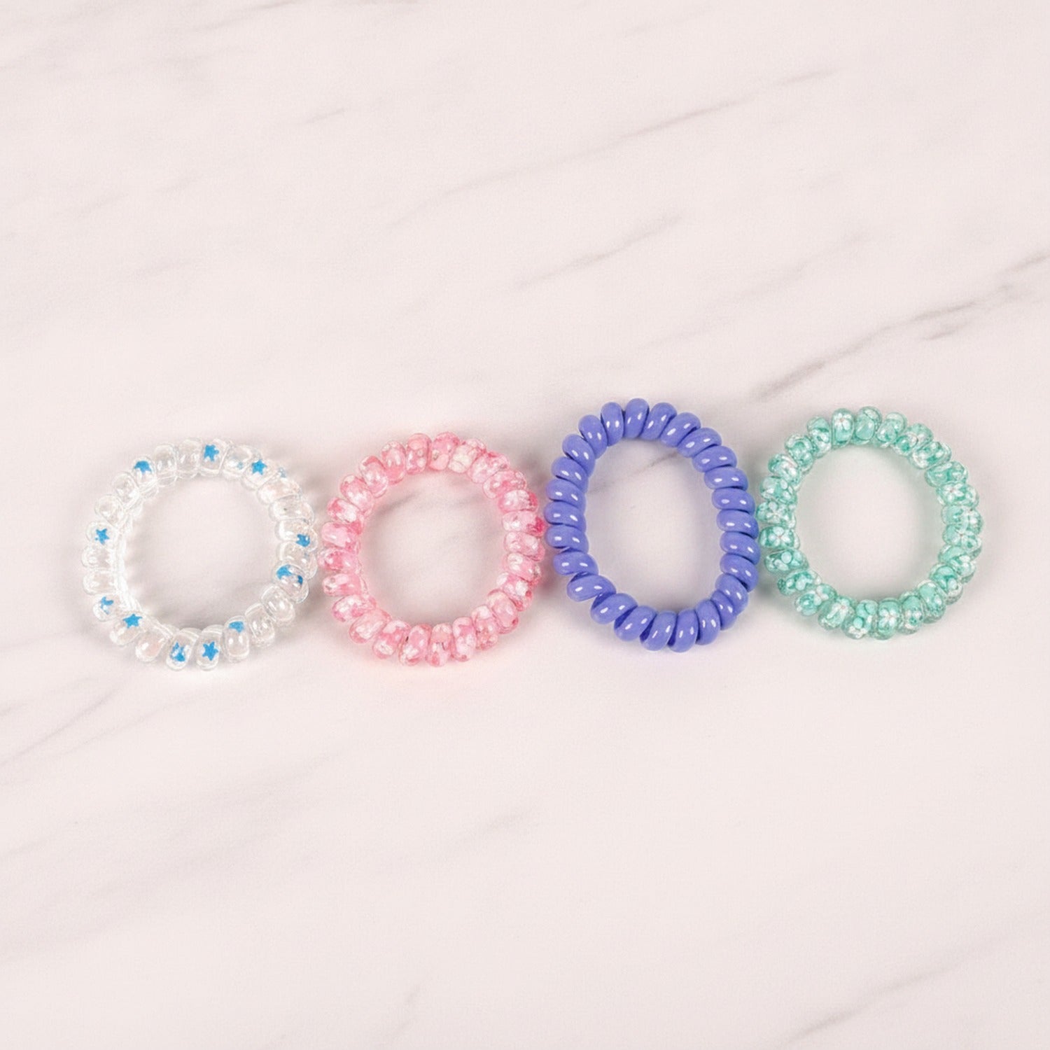Beaded Spiral Hair Ties Blue Glitter Set